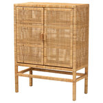 Wholesale Interiors - Vivan Bohemian Natural Brown Rattan and Mahogany Wood 3-Shelf Storage Cabinet - Bring the allure of a tropical haven to your space with the remarkable Vivan storage cabinet. Made in Indonesia, this impressive piece is comprised of a sturdy mahogany wood frame wrapped in natural rattan. Three interior shelves behind the doors offer space to efficiently organize household essentials and assist in decluttering busy interiors. The Vivan will arrive fully assembled and features woven rattan embellishments for a light, airy display that lends a more open feel in tight spaces. A wonderful combination of style and convenience, the Vivan storage cabinet enhances any layout.