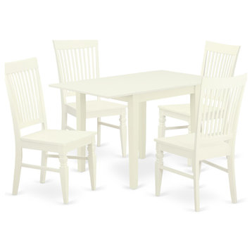 5Pc Kitchen Set Features A Small Kitchen Table, 4 Dining Chairs, Linen White