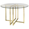 Legend 42" Dining Table With Clear Tempered Glass and Steel Base, Gold
