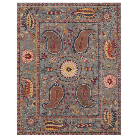 EORC Hand-tufted Wool Blue Transitional Floral Paisley Rug, Round 6'