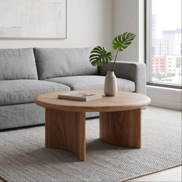 Soren Round Solid Oak Coffee Table — Sculptural Scandinavian Modern Living Room
