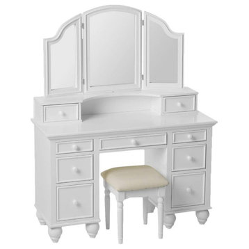 Wood Vanity Set with Stool, White