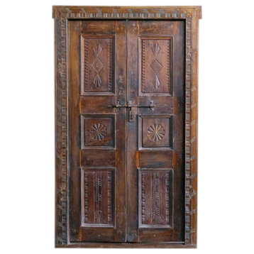 Consigned Antique Door, Dark Tone Brown Door, Indian Haveli Doors
