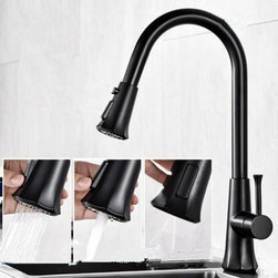 Antique Black Bronze Brass Three Outlet Modes Mixer Pull Out Kitchen Sink Faucet - Kitchen Faucets