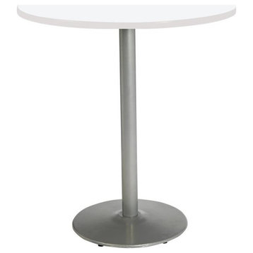 KFI Mode 48" Round Top Breakroom Table White Round Silver Base Bistro Height