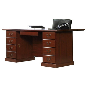 Pemberly Row Transitional Wood Large Executive Desk in Classic Cherry