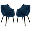 LeisureMod Mid-Century Milburn Tufted Denim Accent Arm Chair in Blue Set of 2