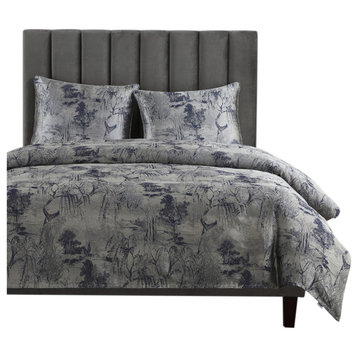 Pastoral Jacquard Comforter Set, 3 Piece, Silver, King