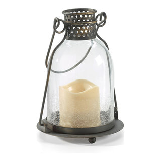 Small Rustic Brown Indoor/Outdoor FireGlow Hurricane Lantern with Dimmer  Switch - 4 Lanterns 