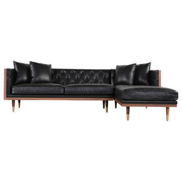 Kardiel Woodrow Neo Classic Sofa Sectional, Black/Walnut, Right Facing
