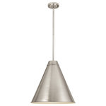 Z-Lite - Eaton One Light Pendant, Brushed Nickel - This statement-making one-light pendant makes lighting a staple in interior decor delivering a trending industrial-inspired motif with casual appeal. A simple silhouette blends a conical shade down rod and canopy mount all made of cool brushed nickel finish iron. Dress up a casual kitchen island with a line of these sleek pendants from the Eaton collection or place one in a targeted space for a special effect.