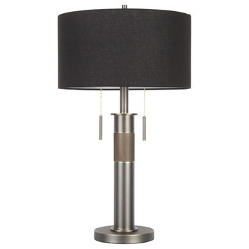 Trophy Industrial Table Lamp, Gun Metal With Black Linen Shade