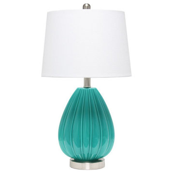 Lalia Home Glass Pleated Table Lamp in Teal with White Shade