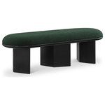 Meridian Furniture - Wilshire Boucle Fabric Upholstered Bench, Green, Black Finish - Immerse your entryway, living room, or bedroom in elegance with our stunning green Wilshire boucle fabric bench. The rich solid wood black finish triple-columnar base not only offers stability but also adds a touch of warmth to the bench's art deco design. Sink into the plushness of this bench, inviting you to relax in comfort and style. Place this pretty bench wherever you need extra seating - it's an ideal blend of form and function.