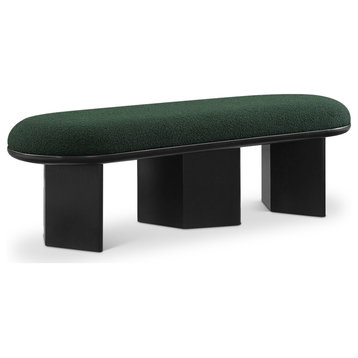 Wilshire Boucle Fabric Upholstered Bench, Green, Black Finish