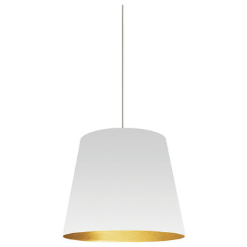 Oversized Drum Tapered Drum Pendant with White on Gold Shade, XS