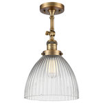 Innovations Lighting - Seneca Falls 1-Light Semi-Flush Mount, Brushed Brass, Clear Halophane - One of our largest and original collections, the Franklin Restoration is made up of a vast selection of heavy metal finishes and a large array of metal and glass shades that bring a touch of industrial into your home.