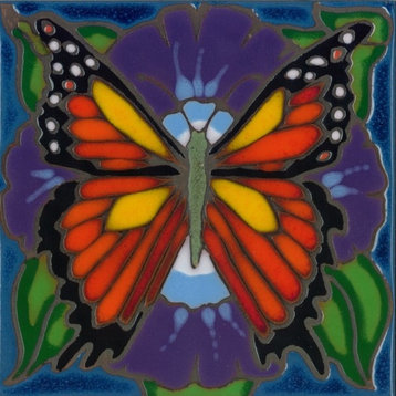 Ceramic tile monarch butterfly trivet hot plate wall decor Hand Painted in USA