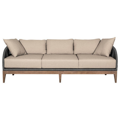 Orbit Outdoor Patio Sofa Wood With Gray Rope/Taupe Olefin Cushions