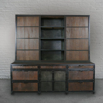 Industrial File Cabinet with hutch. Reclaimed wood filing cabinet, China Cabinet