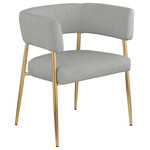 Meridian Furniture - Creston Durable Linen Textured Fabric Upholstered Dining Chair, Grey - Enliven your dining area with the grey Creston linen textured fabric dining chair. Upholstered in rich grey durable linen textured fabric, this dining chair is not only stylish but also built to last. The brushed gold metal frame adds a touch of luxury, perfectly complementing its contemporary design. The curved back and plush cushioned seat ensure an inviting and comfortable dining experience. Whether it's for daily meals or special occasions, the Creston dining chair combines modern aesthetics with comfort.