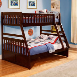 HOMELEGANCE B2013TFDC-1 ROWE DARK CHERRY WOOD KIDS TWIN FULL BUNK BEDS - Bunk Beds