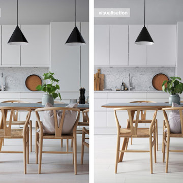 White Kitchen with Wooden Accents (3D Visualization from Real Photo)
