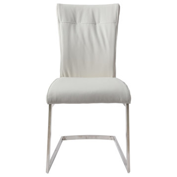 Dining Chair With Pu Seat and Brushed Stainless Steel Leg, Set of 2, White