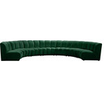 Meridian Furniture - Infinity Channel Tufted Velvet Modular Chair, Green, 7 Piece - Create a seating group that works for every possible situation with this Infinity modular 7-piece sectional and other pieces in the Infinity collection. Upholstered in soft green velvet material that feels great against the skin and offers long-wearing beauty, this piece fits with other Infinity items for an infinite number of combinations that get your seating requirements just right but that look just as nice when used on their own.