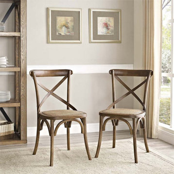 Hawthorne Collections 18.5" Modern Wood Dining Side Chair in Walnut (Set of 2)