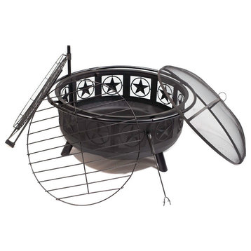 Sunnydaze 30" Black All Star Fire Pit With Cooking Grate and Spark Screen