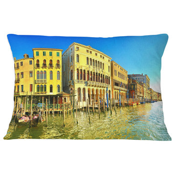 Yellow Tinged Grand Canal Venice Cityscape Throw Pillow, 12"x20"