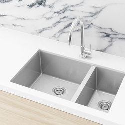 LAVELLO by MEIR | PVD BRUSHED NICKEL KITCHEN SINK - ONE AND HALF BOWL 670 X 440 - Kitchen Sinks