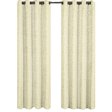 Fiorela 2PC Jacquard Grommet Curtains, Beige, 54"x96", Single