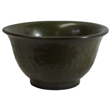 Chinese Handmade Dark Olive Army Green Ceramic Accent Bowl Hws324