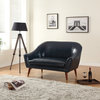 Mid Century Modern Bonded Leather Living Room Loveseat, Dark Blue