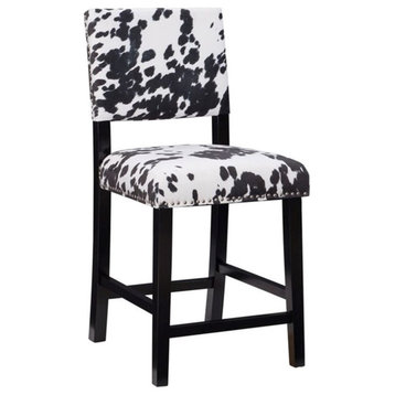 Riverbay Furniture 24" Microfiber & Wood Cow Print Counter Stool in Black/White