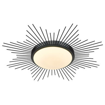 Kieran Flush Mount With Opal Glass Shade, Matte Black