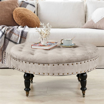 Textured Velvet Round Coffee Table, Simply Taupe, 34''x34''x17''