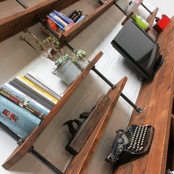 Hector Reclaimed Chestnut Stained Scaffolding Board and Steel Pipe Shelving Unit - Bookcases