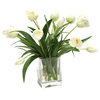 Waterlook® Elegant Ivory Tulips in Glass Vase