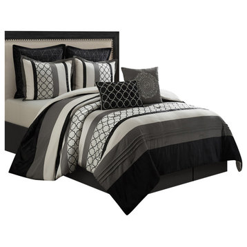 Avalon 8-Piece Comforter Set, Black and Gray, California King