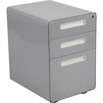 Flash Ergonomic 3-Drawer Mobile Filing Cabinet, Gray