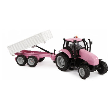 Kids Globe 1:32 Scale Pink Tractor With Trailer Diecast With Light and Sound