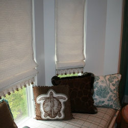 Roman Shade Variations:  Closeup of Flat Roman at Window Seat - Roman Shades