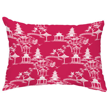 Chinapezka 14"x20" Floral Decorative Outdoor Pillow, Pink/Fuchsia