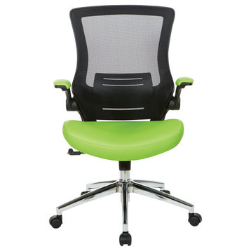 Black Screen Back Manager's Chair With White Faux Leather Seat and Flip Arms, Gr