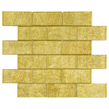 11.75"x11.75" Brookes Glass Mosaic Tile Sheet, Gold