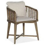 Hooker Furniture - Sundance Barrel Back Chair - Create a calming resort-inspired retreat in your home with the laid-back Sundance Barrel Back Chair. The appealing lattice design of the cane seat back combines with a loose back pillow and an upholstered seat covered in the Zuri Cream performance fabric to invite you to linger and relax. The legs, arms and X-style stretcher are finished in Cliffside, a rich brown finish with light burnishing on the edges.