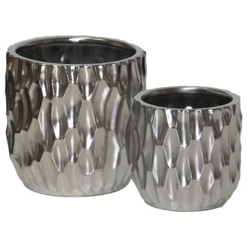 Urban Trends Ceramic Pot 2-Piece Set, Silver